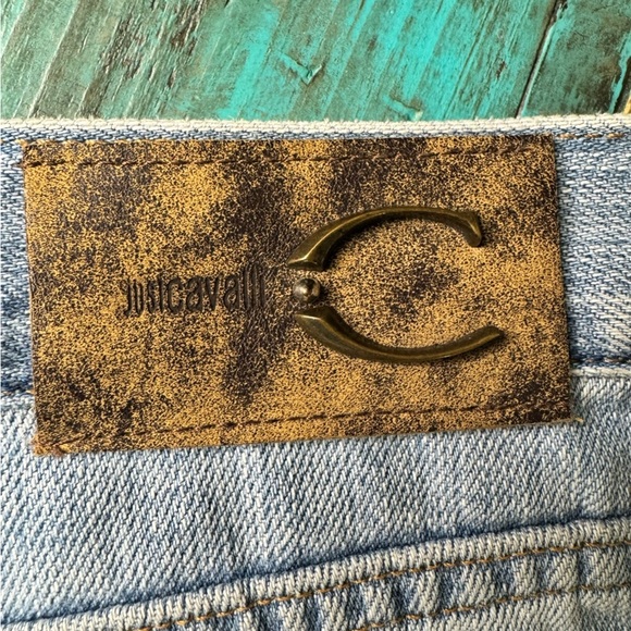 Just Cavalli Mixed Media Leather Panel Flare Jeans Size 32/ EU 46 - Picture 15 of 15